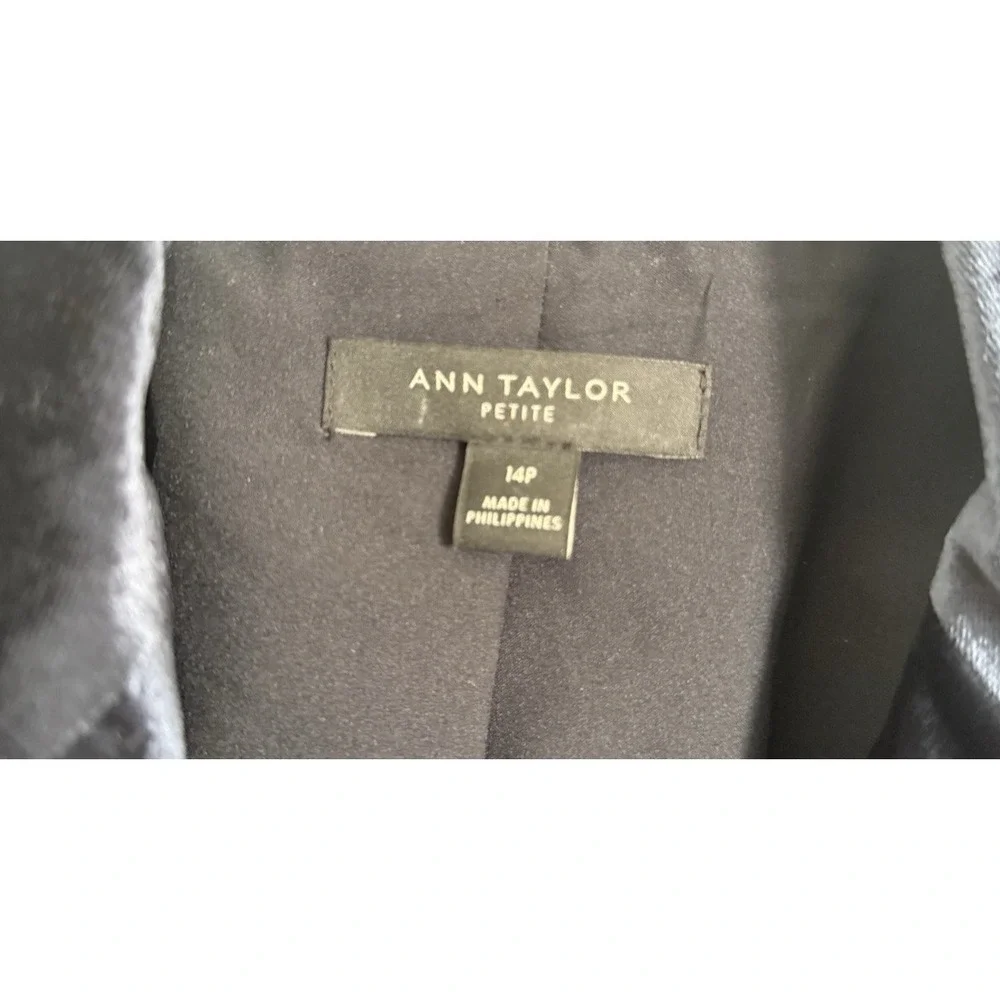 Ann Taylor Velvet Belted Blazer Jacket Coat Wrap Womens 14 Petite Dark Blue Navy
